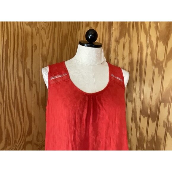 KNOX ROSE Size Medium Sleeveless Knit Blouse Red Eyelet Embroidered Boho - Picture 3 of 7